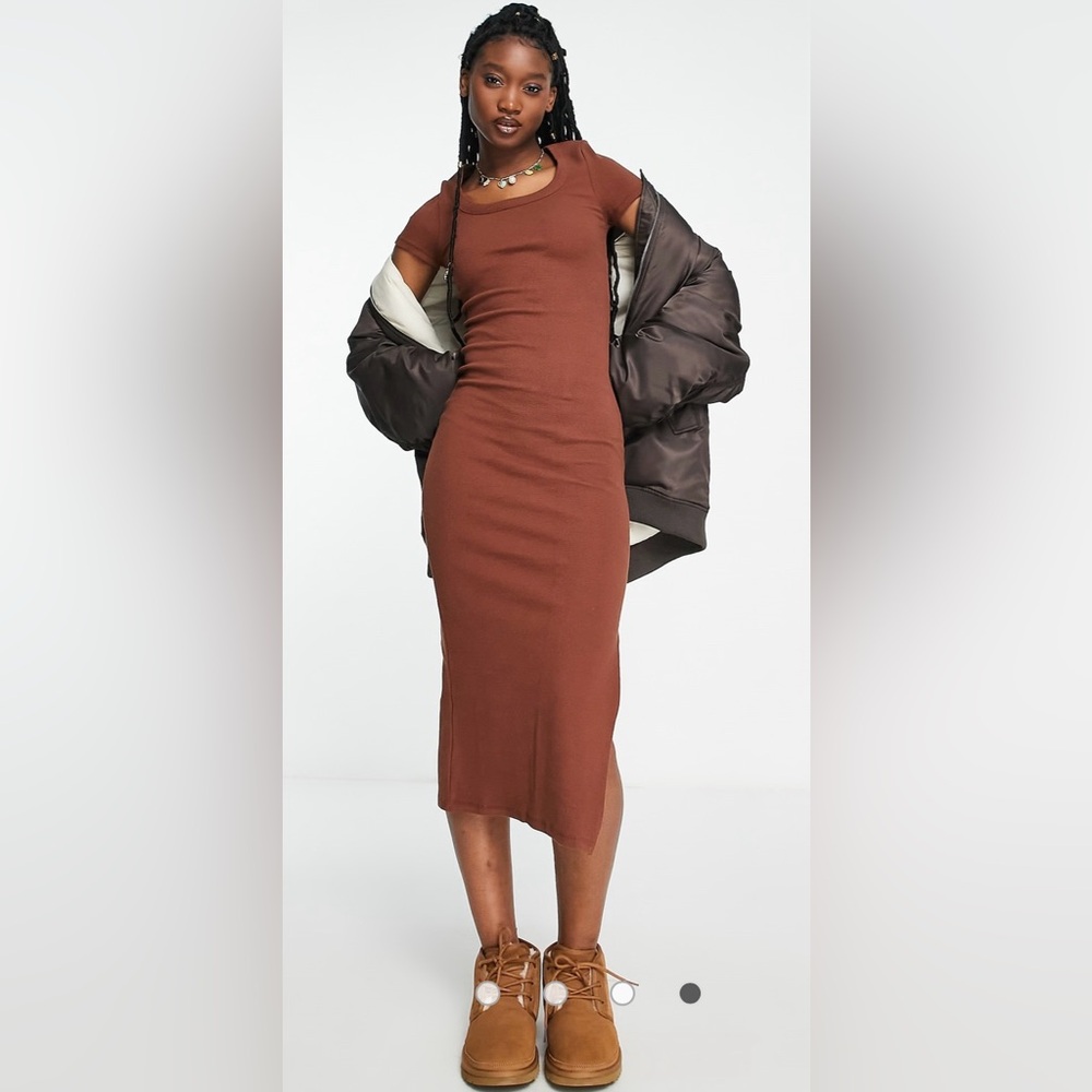 Cotton On ribbed short sleeve tee MIDI Dress in color Vintage Brown - Size M - Picture 14 of 14